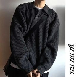 Mens Jackets Autumn Winter Polo Neck Sweater Men Loose Retro Casual Turndown Collar Knitwear Korean High Street Versatile Harajuku 231123