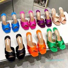 2023 Transparent Diamond Heel Sandals Aquazzura Cowhide High Heels Shoes Spool Slingbacks Women Designer Dress Shoe
