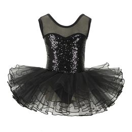 Dancewear Black Sequins Kids Party Fancy Costume Girls Ballet Tutu Leotard Dress for Performance 231124