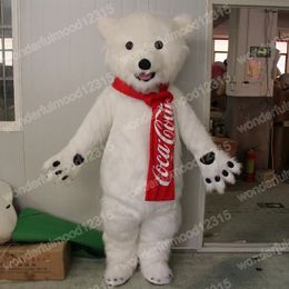 Performance Long hair white bear Mascot Costumes Cartoon Carnival Hallowen Performance Unisex Fancy Games Outfit Holiday Outdoor Advertising Outfit Suit