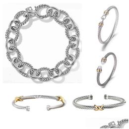 Bangle Diamond Bracelet Dy Bracelets Luxury Jewellery Woman Men Sier Gold Pearl Head Stone X Shaped Cuff Fashion Jewelrys Designers Part Dhqsw