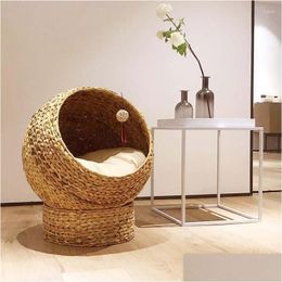 Kennels Pens Banana Leaf Rattan Cat Nest House Bed Pet Removable And Washable For Dog Beds Small Dogs Drop Delivery Home Garden Suppli Dhqu9