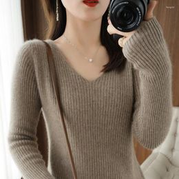 Women's Sweaters Soft Knitted Sweater Autumn/Winter Long Sleeve V-Neck Slim Fit Bottom Top