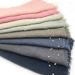 Scarves 1PCS High Quality Tassels Pearls Solid Bubble Shawls Pleat Headband Hijab Muslim Bandana Wraps Scarve 55 Colors