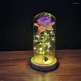 Decorative Flowers Wedding Decor Artificial Rose LED Light INS Style Valentine's Day Gift Eternal Flower In Glass Dome Ornament