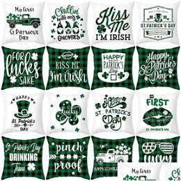 Pillow Case Pillow Case Irish Holiday Party Plaid Sofa Cushion Er St. Patricks Day Peach Skin Printing For Home Decoration Drop Delive Dhoxb