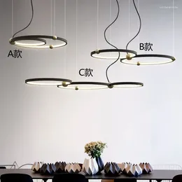 Chandeliers Simple Modern Metal Ring Restaurant Pendant Lamp Nordic Living Room Study Clothing Store Creative Art Circle Lighting