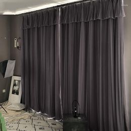 Curtain Dark Grey Double Blackout Top Skirt And Cloth Tulle Integrated Curtains For Living Room Bedroom Luxury Set Decoration