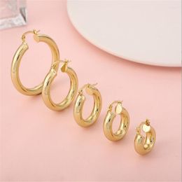 Hoop Earrings Real Gold Colour Plated Brass Glossy Round For Women Geometric Circle 5mm Thick Girls Jewellery Gifts