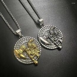 Pendant Necklaces Stainless Steel Viking Battle Axe Odin Crow Retro Polished Gold Plated Raven