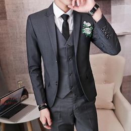 Men's Suits High Quality (Blazer Vest Trousers) Elegant Fashion Business Casual Wedding Gentleman Slim Fit Three-piece Suit