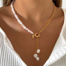 Strands Strings Baroque Simulated Pearls Long Tassel Pendant Necklace For Women Beaded Link Chain Trend Lariat Wedding Jewellery 230424