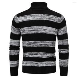 Men's Sweaters Contrast Color Sweater Stylish Striped Colorblock Warm Knitted High Collar Pullover For Fall/winter With Men