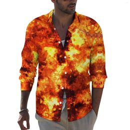 Men's Casual Shirts Red Fire Stylish Shirt Mens Abstract Print Autumn Cool Blouses Long Sleeve Graphic Oversized Top