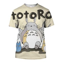 Men's T-Shirts Fashion Cartoon Anime TShirts 3D Printing Totoro Pattern Men's and Women's Short Sleeve Tees Casual Oneck Loose Children Tops Z0424