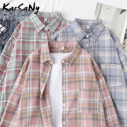 Women's Blouses Shirts KarSaNy Boyfriend Oversized Shirt Plaid For Women Blouses And Tops Spring Loose Plaid Cotton Shirt For Women Boyfriend Shirts 230424