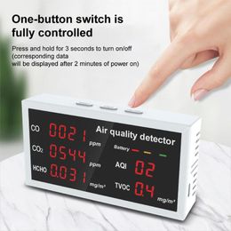 In1 Air Quality Monitor CO CO2 HCHO TVOC AQI Meter LCD Display Carbon Dioxide Detector Home Indoor Tester Tool