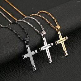 Pendant Necklaces HZMAN Philippians 4:13 Cross Necklace For Men Stainless Steel Retro Religious Bible Verse Crucifix Christian Jewellery