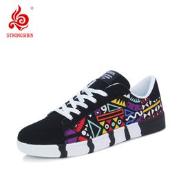 Dress Shoes STRONGSHEN Men Shoes Casual Male Vulcanised Shoes Sneakers Men Fashion Casual Lace-Up Colourful Canvas Sport Graffiti board Shoes 230422