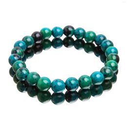 Strand 8mm | Chrysocolla Bracelet Beaded Ideal For Crystal Healing Spiritual Gift Spotted Black & Green Natural Stone Elastic