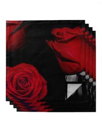 Table Napkin 4/6/8pc Red Rose Flower Black Set Kitchen Tea Towels Wedding Banquet Decor Napkins Cloth