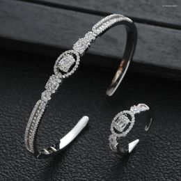 Necklace Earrings Set Luxury 2PCS Geometry Elliptic Opening Round Bracelet With Multiple Rings Fashion Jewellery For Women Wedding S450