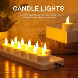 12Pcs Creative LED Candle Lamp Rechargeable Flickering Candle Night Light Simulation Flame Tea Light for Home Wedding Decoration L2190