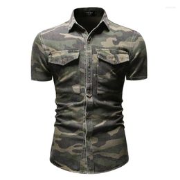 Men's Casual Shirts Summer Military Camouflage Shirt Short-Sleeved Jackets Outdoor Streetwear Loose Pockets Cargo Male