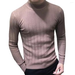 Men's Sweaters Plus Size 3XL-M Autumn Winter Half Turtleneck Stripe Sweater Men Elastic Knitting Pullover Korean Slim Solid Tight Tops