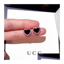 Stud 925 Sterling Sier Heart Earrings For Women 18K Rose Gold Shining Crystal Ear Rings Jewellery Party Drop Delivery Dhexg