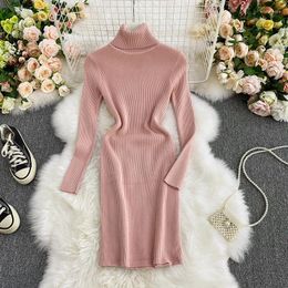 Casual Dresses Autumn/winter Thickened Over Knee Sweater Long Sleeve Slim High Neck And Bottom Knit Dress