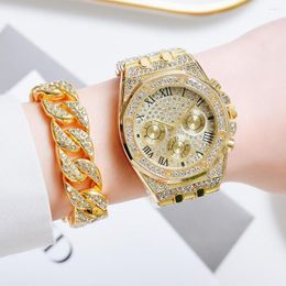 Wristwatches Iced Out Watch Bracelet For Men Women Luxury Hip Hop Gold Diamond Couple Mens Set Relojes Para Mujer Gift