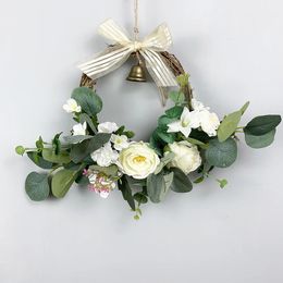 Faux Floral Greenery Rattan Artificial Flower Wreath For Door Hanging Fake Rose Flower Plant Wedding Pendant Garland Wall Decoration 20Cm 231123