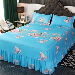Bed Skirt 3 Pcs Classic Bed Skirt Princess Style Cotton Sheet Set Plain Bedspread for Bed Queen King Size Bed Cover with Pillowcases 230424