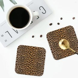 Table Mats Leopard Print Coasters Kitchen Placemats Non-slip Insulation Cup Coffee For Decor Home Tableware Pads Set Of 4