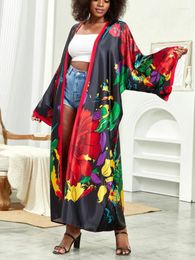 Ethnic Clothing Long Sleeve Cardigan African Dress For Women Kimono Beach Cover Up Print Boho Robe Bathrobe Pajama Vacation Sun Protection