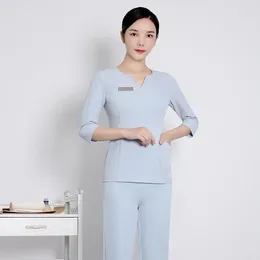 Women's Two Piece Pants Beauty Centre Women Beautician Uniforms Suits Salon Uniform Sauna Foot Bath Massage Female Working Clothing Sets