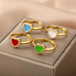 Cluster Rings Ins Cute Colourful Drop Oil Love Heart For Women Girls Vintage Micro Inlaid Zircon Opening Ring Fashion Jewellery