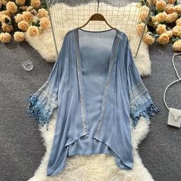Women's Blouses Fashion Sunscreen Shirt Medium Length Spring And Summer Cardigan Jacket With Small Shawl Thin Chiffon Fairy Top