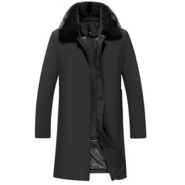 Men's Leather & Faux Real Fur Liner Parka Men Long Coat Winter Jacket Mink Collar Parkas Plus Size Chaqueta LSY088501 MY1411