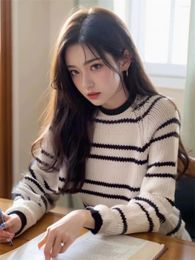 Women's Sweaters Casual Women Sweater 2023 Winter Fashion Ladies Commuter Black And White Striped Long Sleeves Knitted Pullover
