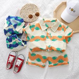 Clothing Sets 2023 Summer Toddler Children Wave Beach Set Cool Boys Girls Short-sleeved Shirts And Shorts 2pcs Suit