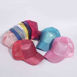 Casual Baseball Cap för män och kvinnor Justerbara paljetter Shine Sun Caps Summer Hat Girls Tail Breattable Mesh Snapback Hatts