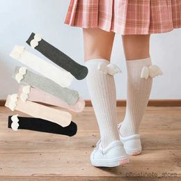 Kids Socks New Baby Girls Socks Angel Wing Toddlers Girl Long Soft Cotton Children Sock Solid Kids 2-8 Years Knee High Socks R231204