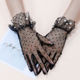 Women Sexy Lace Gloves Polka Dot Black White Mesh Tulle Gloves Lady Summer Sunscreen Mittens For Thin Gloves