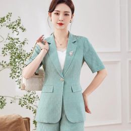 Women's Two Piece Pants 2023 Summer Short Sleeve Elegant Women Business Suits With Shorts And Jackets Coat Professional Work Wear Blazers