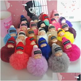 Dolls Cute Slee Baby Doll Keychain Pompom Rabbit Fur Ball Carabiner Key Chain Keyring Women Kids Holder Bag Pendant Ring Drop Delivery Dhni5