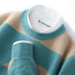 Men's Sweaters Autumn And Winter Pure Wool Sweater Round Neck Color Matching Cashmere Business Casual Knitted Bottomi