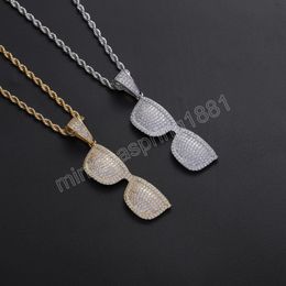 Hip Hop Iced Out Sun Glasses Shape Pendants Necklaces Paved Setting Bling Zirconia Stone for Men Jewellery
