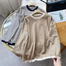 Women's Sweaters 2023 Autumn Loose Stly Oversize Knitted Sweater O-Neck Striped Pullovers Long Sleeve Good QualityWomen Fashion Tops